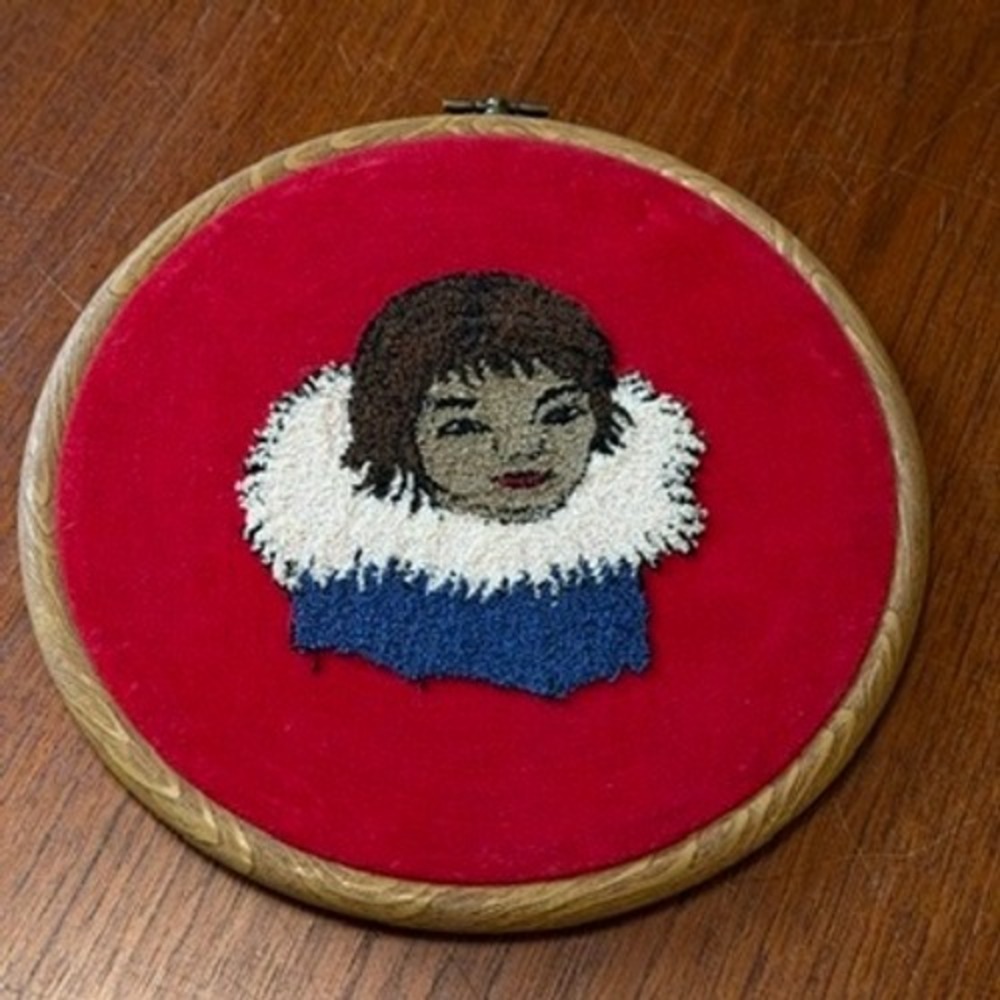 Handmade Vintage Punch Needle Portrait Red Velvet Embroidery Native Alaskan 7"